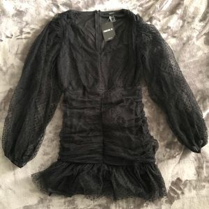 Puffy Sleeve Mini Black Dress